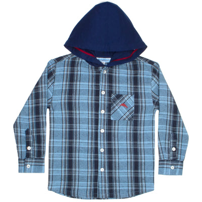 Tommy Bahama Boys Plaid Button Down Hoodie Long Sleeve Shirt