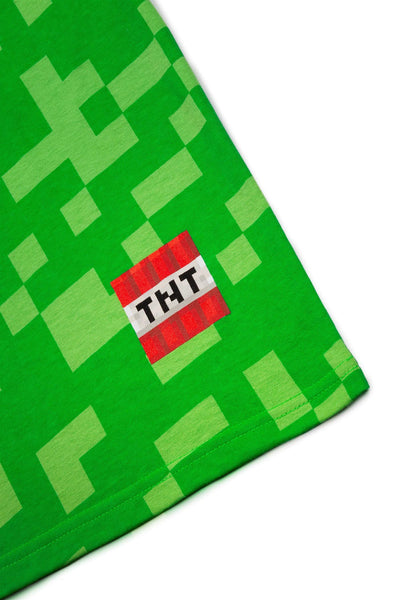 Minecraft Boys Costume Short Set with Black TNT Short and Mincraft Logo on Green Hooded T-Shirt