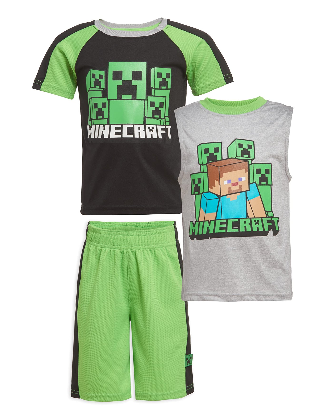 Minecraft Boys Creepers 3 Piece T-Shirt Tank Top Short Set