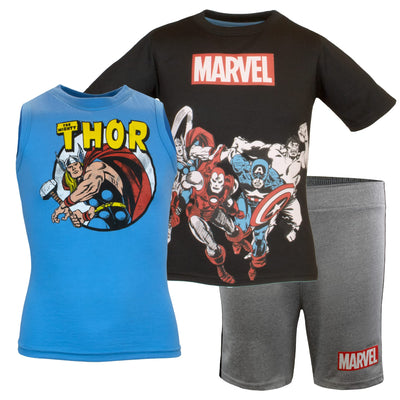 Marvel Avengers and Spider-Man Boys Superhero Short Sleeve T-Shirt, Tank Top and Mesh Shorts Set