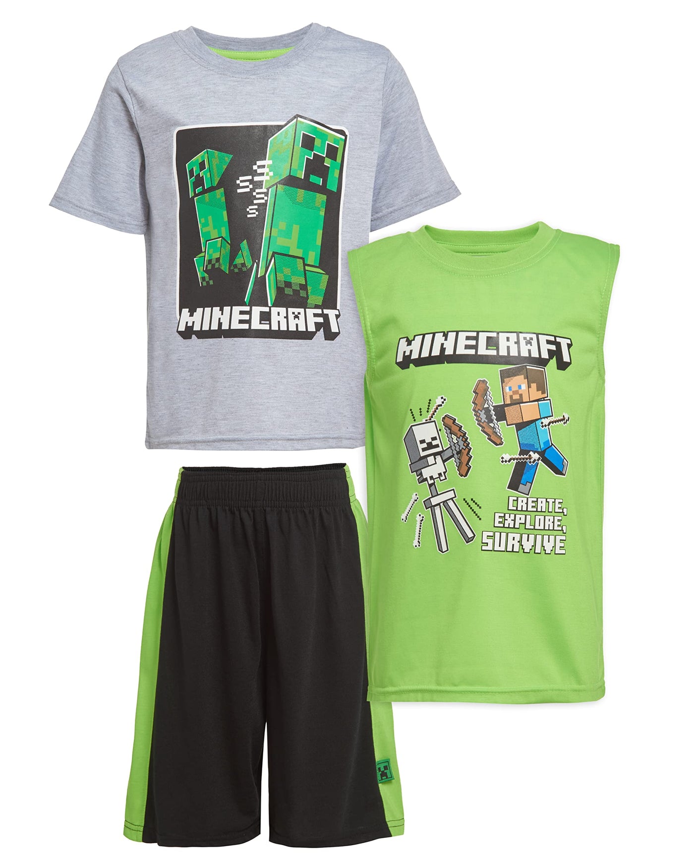 Minecraft Boys Creepers 3 Piece T-Shirt Tank Top Short Set