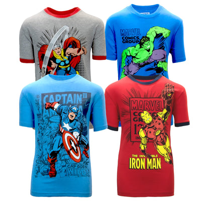 Marvel Spider-Man Spiderverse Avengers Short Sleeve Tee 4-Pack, Miles Morales Spider Gwen Boys 4 Pack T-Shirt Set