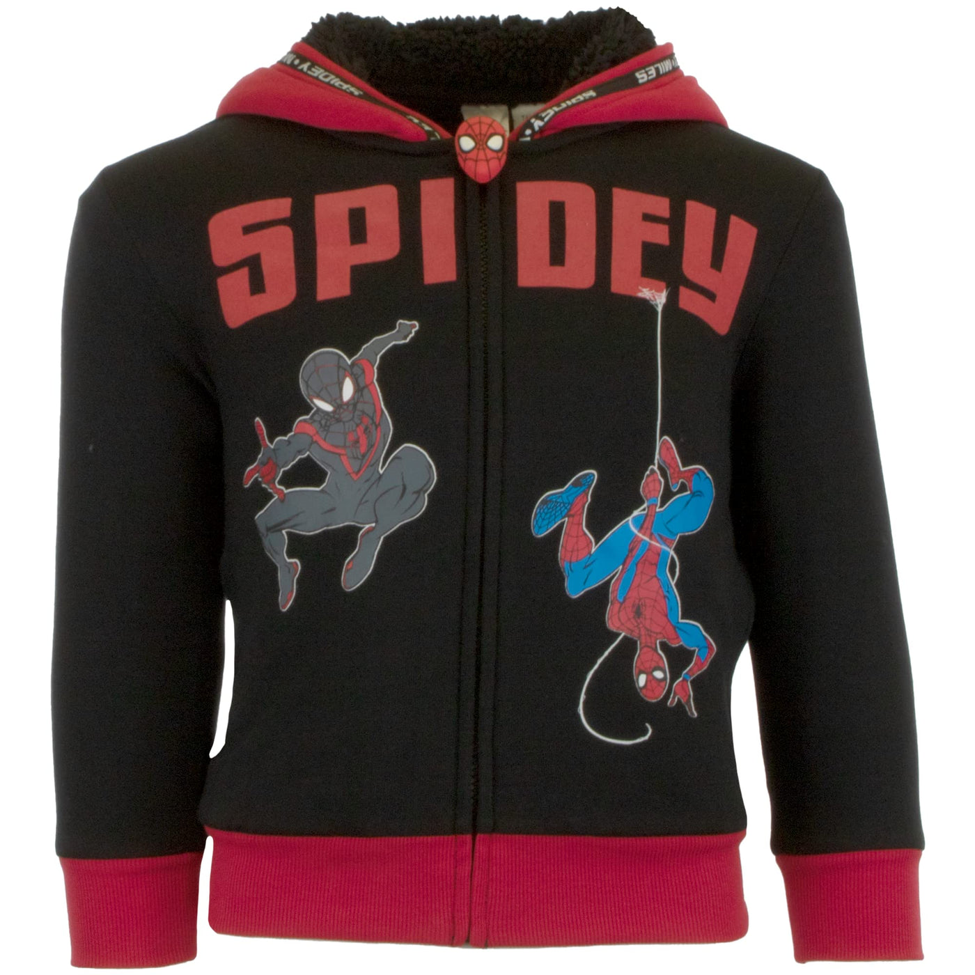 Marvel Spider-Man Miles Morales Boys Sherpa Zip-Up Fleece Hoodie, Superhero Zip-Up Fleece Hooded Sweatshirt for Boys