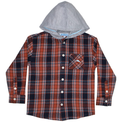 Tommy Bahama Boys Plaid Button Down Hoodie Long Sleeve Shirt